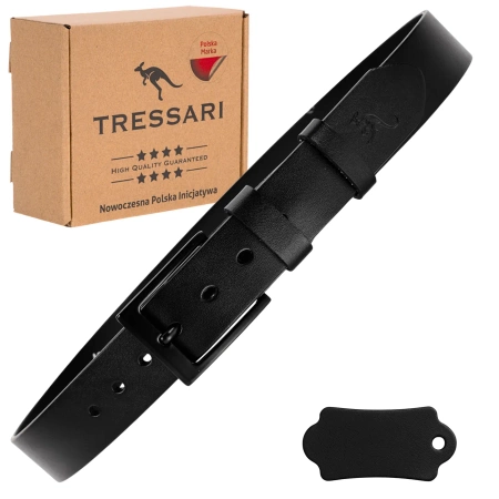 Curea bărbătească din piele pentru pantaloni, neagră TRESSARI, 115 cm, piele naturală