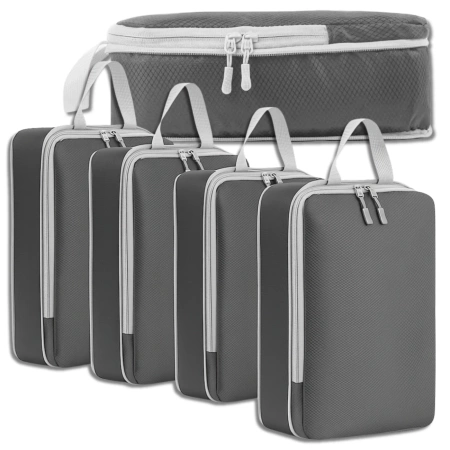 Set de 4 organizatoare pentru valiză de călătorie, gri, cu fermoar