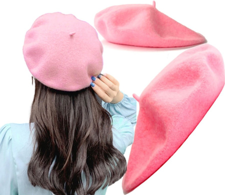 Șapcă beretă de damă cu antenă, roz francez