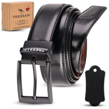 Curea din piele dublă TRESSARI 120 cm negru maro pentru pantaloni