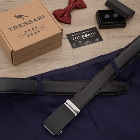 Cureaua automata TRESSARI neagra pentru barbati, 125 cm, pentru pantaloni, piele naturala