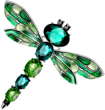 Brosa Dragonfly cu cristale verzi