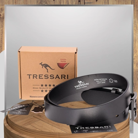 Curea din piele pentru bărbați TRESSARI, piele naturală, 120 cm, neagră, pentru pantaloni