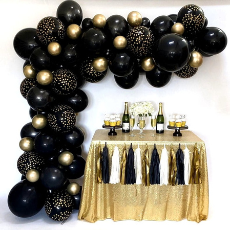 Un set pentru crearea unei ghirlande de 87 de bucăți de baloane negre și aurii
