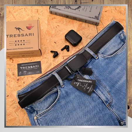 Curea automată din piele pentru bărbați, neagră, 120 cm, TRESSARI