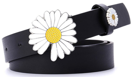 Cataramă de curea cu flori din piele margaretă neagră