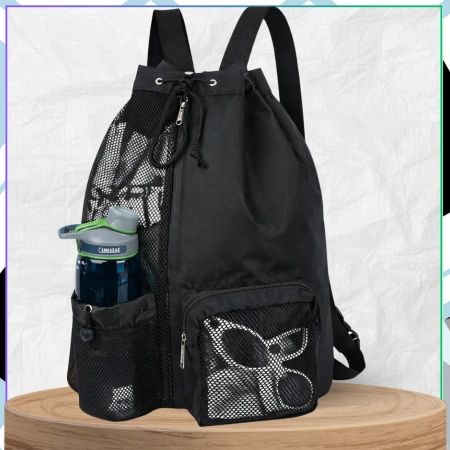 Rucsac sport negru pentru antrenament de gimnastică cu șnur de strângere