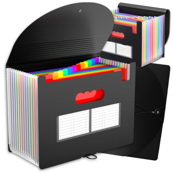 Dosar organizator pentru documente A4, servietă spațioasă, 13 compartimente, negru