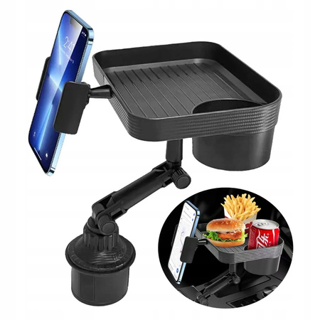 Masa de voiaj cu masina, tava pentru mancare, cana, telefon, carbon XL