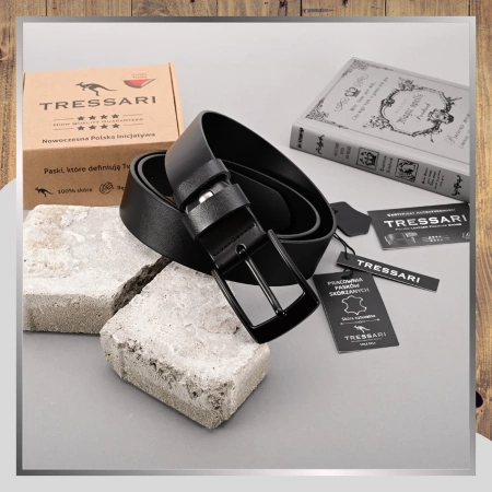 Curea din piele pentru pantaloni bărbătești TRESSARI 115 cm piele naturală neagră