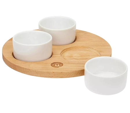 Set de 3 boluri pentru gustari pe tabla MasterChef, tava din lemn