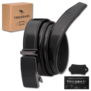 Cureaua neagra barbateasca TRESSARI pentru pantaloni, 115 cm, catarama automata, piele naturala