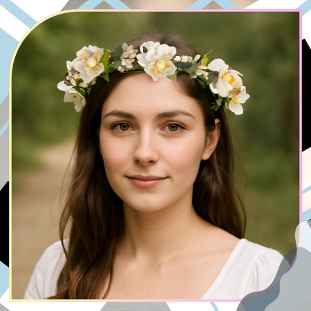 Bentiță Coroană Albă Flori Trandafiri Stil Boho