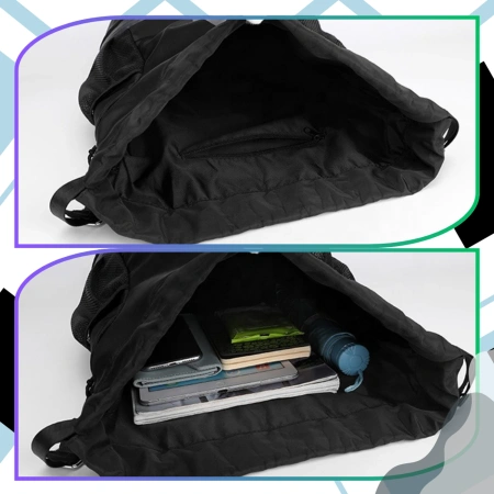 Rucsac sport negru cu șnur de strângere pentru antrenament de gimnastică, geantă de sală