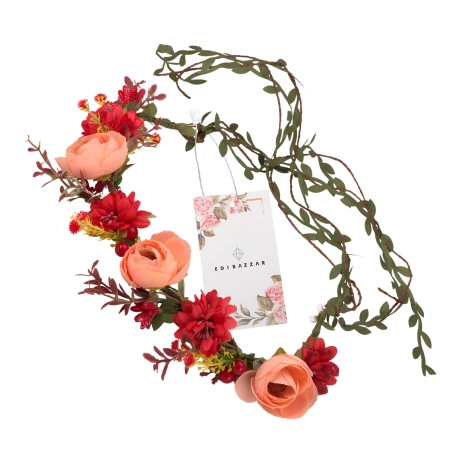 Coronita Bandita Par Flori Trandafiri Rosii Stil Boho