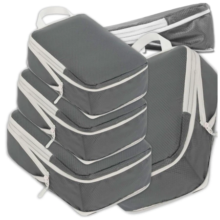 Set de 4 organizatoare pentru valiză de călătorie, gri, cu fermoar