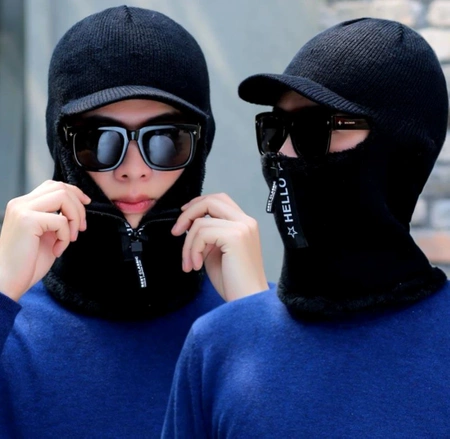 Glugă de iarnă pentru bărbați, căciulă de schi izolată cu fermoar