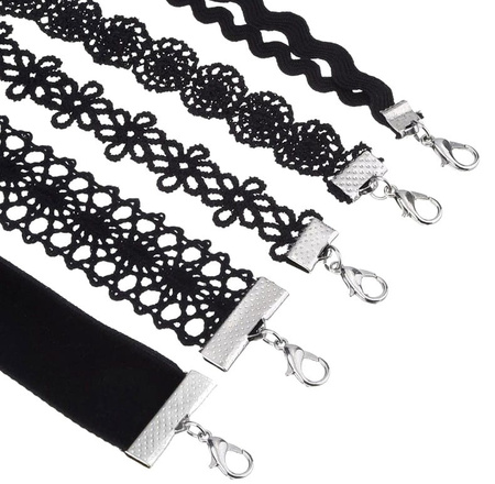 Set de 12 colier negru din dantelă