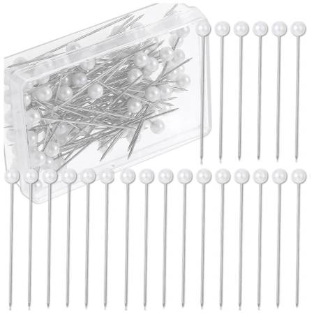 Set de 100 de ace de croitorie cu cap rotund 65 mm, alb perlat