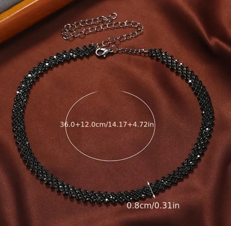 Colier cu zirconiu cubic, choker dama, guler, cristale negre