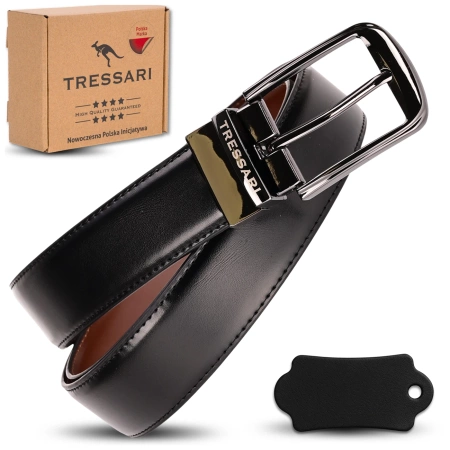 Curea din piele dublă TRESSARI, 120 cm, negru-maro, pentru pantaloni