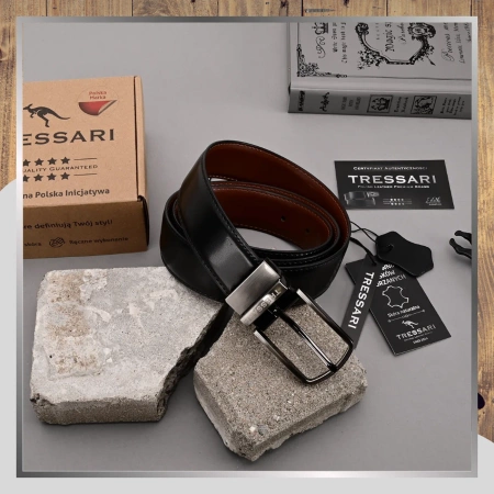 Curea din piele dublă TRESSARI, negru, maro, 120 cm, pentru pantaloni