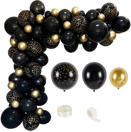 Un set pentru crearea unei ghirlande de 87 de bucăți de baloane negre și aurii