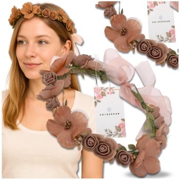 Coroană Bentita Flori Trandafiri Maro Stil Boho