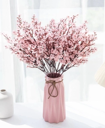 Flori artificiale roz, 1 buc, ramură decorativă de cireș mirabel