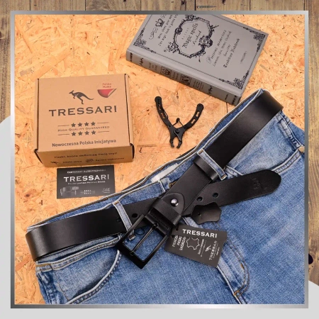 Curea bărbătească din piele pentru pantaloni, neagră TRESSARI, 115 cm, piele naturală