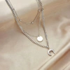 Colier cu lună de argint, oțel chirurgical, lanț triplu