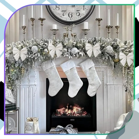 Decorațiuni de Crăciun cu funde, set de 6 bucăți, funde albe