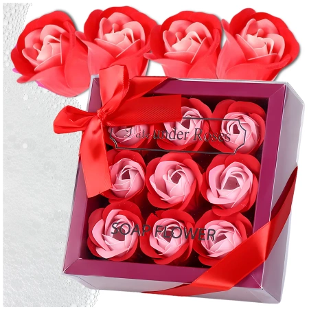 Trandafiri decorativi parfumati de sapun 9 buc. set cadou roșu