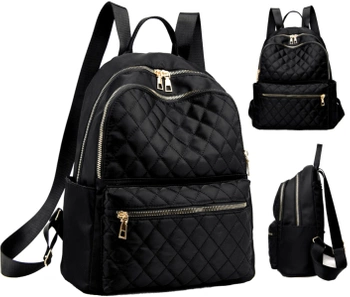 Rucsac elegant de dama negru cu accesorii matlasate aurii