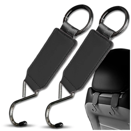 Cârlig pliabil pentru tetiera auto, metal și piele, 15 kg, set de 2