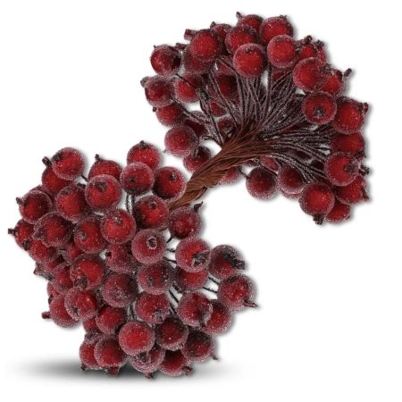 Frunze artificiale decorative de Crăciun, scoruș, vișiniu, înghețate, 100 buc. crenguță