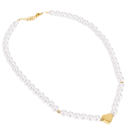 Colier de perle de aur din oțel chirurgical inima perle elegant