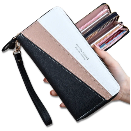 Portofel de dama din piele ecologica cu fermoar dublu elegant