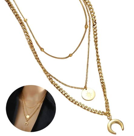 Colier luna de aur, otel chirurgical, lant triplu