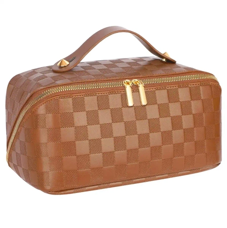 Geanta cosmetica maro, organizator elegant din piele ecologica