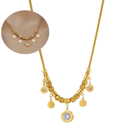 Colier cu lanț de aur, oțel chirurgical, pandantive cu zircon