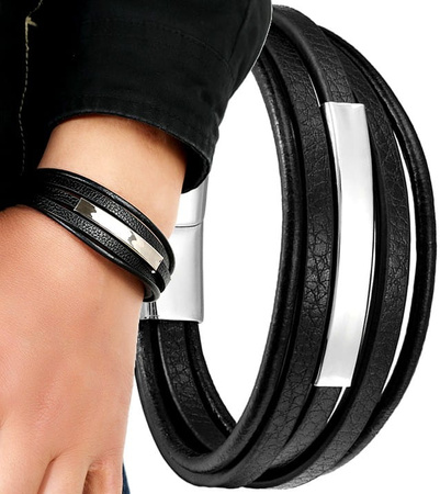 Bratara din piele punk negru barbati otel inoxidabil