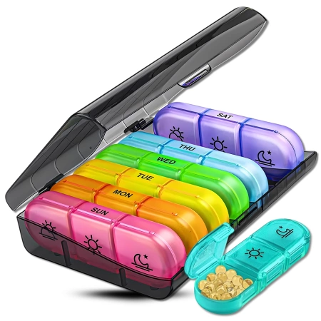 Cutie organizator colorat pentru medicamente 7 zile 3 momente ale zilei recipient