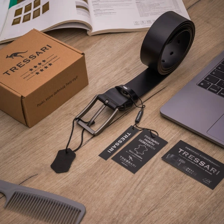 Cureaua barbati TRESSARI, piele naturala 100%, neagra, pentru pantaloni, 125 cm