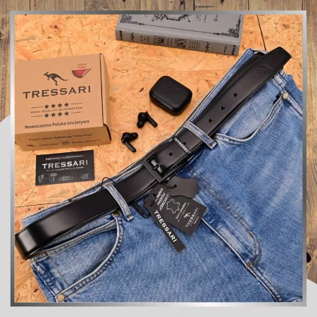 Curea din piele dublă TRESSARI 120 cm negru maro pentru pantaloni