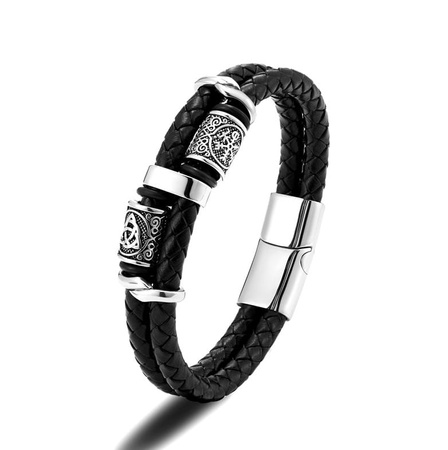 Brățară neagră pentru bărbați din piele împletită nordică