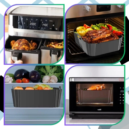 Inserție reutilizabilă din silicon pentru friteuză cu aer, 2 bucăți, tavă de copt gri