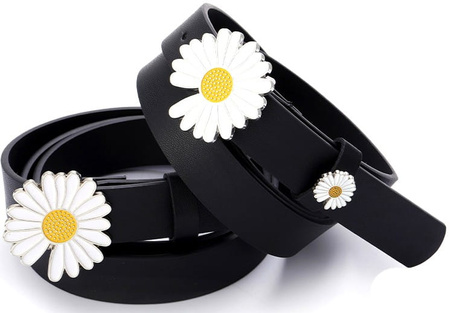 Cataramă de curea cu flori din piele margaretă neagră