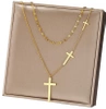 Colier dublu din aur, cruci elegante, delicate din otel chirurgical
