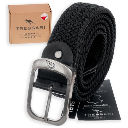 TRESSARI curea elastica impletita neagra catarama argintie